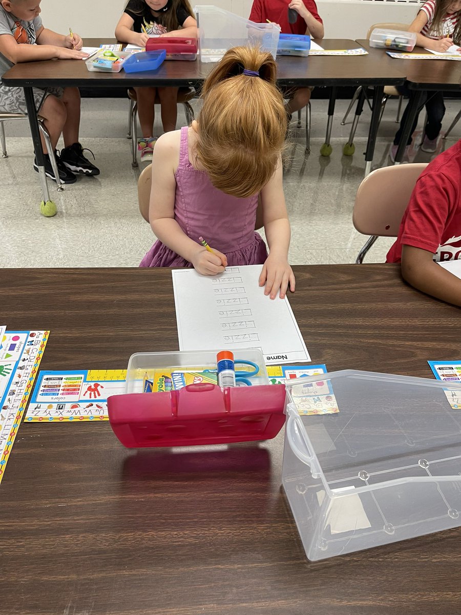 jess_stanfill's tweet photo. Today we worked on our name writing practice.  Great way to work on letter formation and pencil grip skills.  #GuildStrong https://t.co/CyekLsG8hI