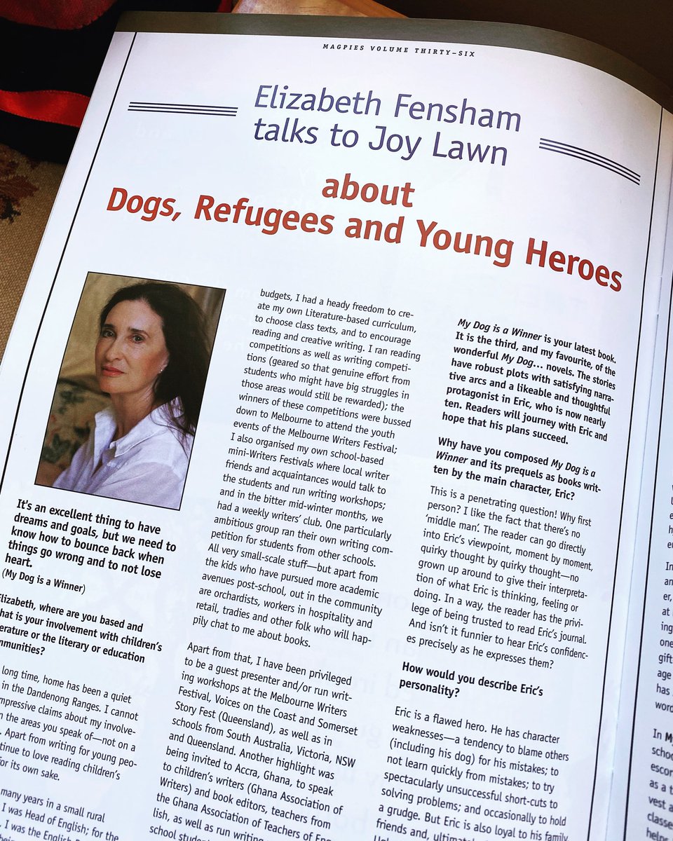 joylawn1's tweet photo. My interview with #elizabethfensham in the current edition of #magpiesmagazine about dogs, #refugees and #youngheroes @UQPbooks #MattyForever #mydogisawinner https://t.co/R5Cl8JPQu5