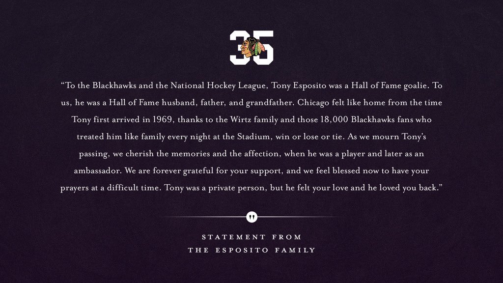 Hall of Fame Chicago Blackhawks Goalie Tony Esposito Dies