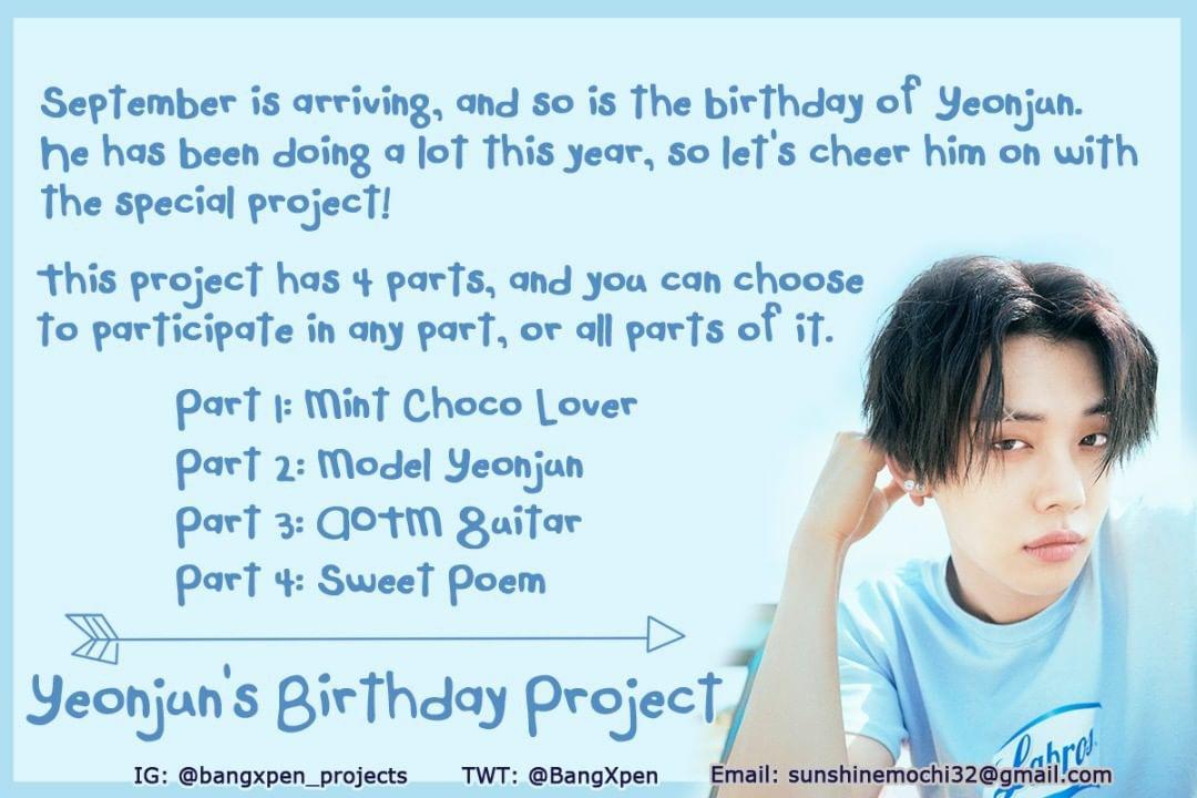 BangXpen's tweet photo. Gather, MOA! Yeonjun's birthday is only a month away. Let's all participate in this 4-part project and send him all our love. 

Link for Submission:
https://t.co/diVIODwKoz

#yeonjun #yeonjuntxt #yeonjunbighit #yeonjunday #choiyeonjun #choiyeonjuntxt #BXforYeonjun https://t.co/3ZeAFeHYmF