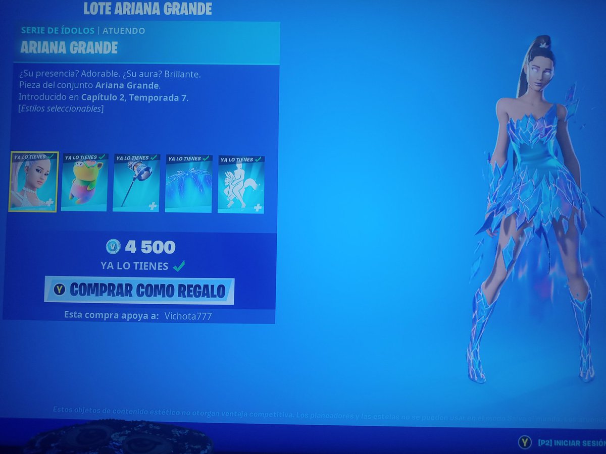vil1320's tweet photo. @MamCecy2 @EnderHeaven Usando el código : VICHOTA777!💕 en la tienda de fortnite...Hoy tuve la oportunidad de comprarme el Lote de Ariana grande ⭐ https://t.co/ZOTx2m6Cm9