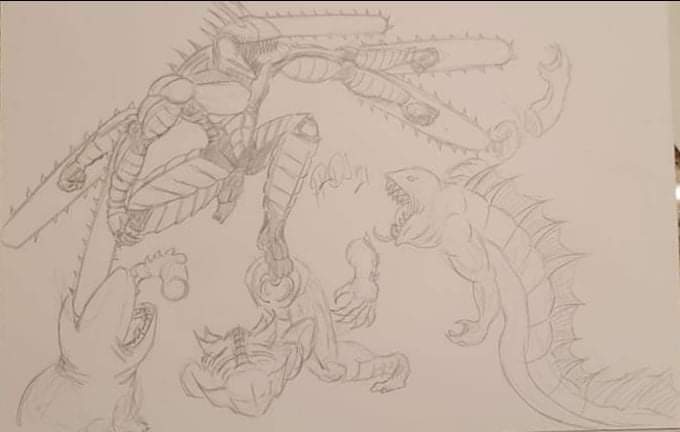 SketchasaurR's tweet photo. @GeronimoDraws here's my #FleshandMachine #sketch for #Drawnimo #chainsawman cutting up some devils. https://t.co/61VMG36HBk
