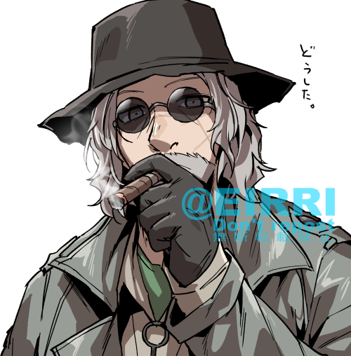 1boy male focus gloves smoking hat solo sunglasses  illustration images