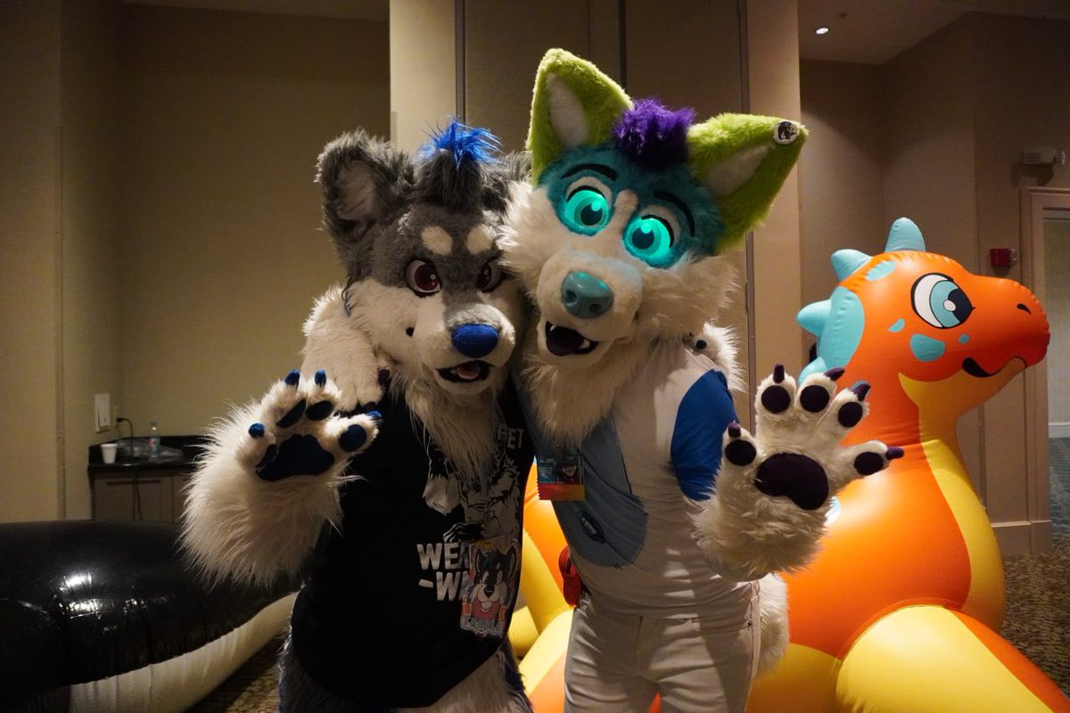 XavierHuskqueak's tweet photo. Two huskies from south Florida having the time of our life!! ^^ next con could not be here soon enough. Had such an awesome hanging out with you husky bro!! :D @TrebleHusky #Megaplex2021 #furry #fursuiter #squeakyfurs thanks for the awesome pics, @ol_red_collieV2 https://t.co/9ozgDEL5TD