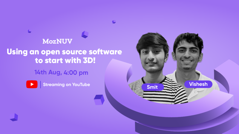 MozNuv's tweet photo. Explore the world of 3D design on 14th Aug from 4 pm onwards. @VisheshMistry10 and @SmitShah1909 will talk about how to start with the 3D design using Blender, along with our host @khushibhatt2510. 

Join us LIVE: https://t.co/zI77npj0NQ https://t.co/Efgwh8UggU
