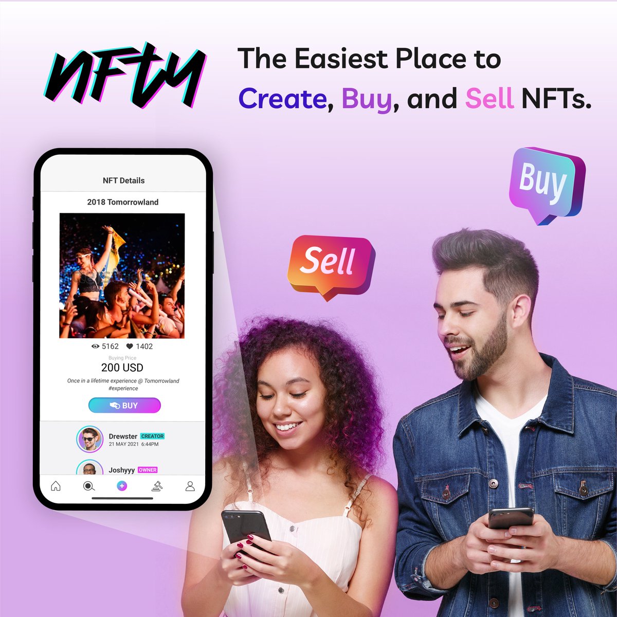 nftyfy's tweet photo. #NFTY is an #NFTmarkteplace, the easiest place you can create, buy and sell Non-Fungible Tokens (#NFTs), all done within the app! All you need is a smartphone.

Keen to get be the first to create your own NFTs? Follow our socials or  sign up here: https://t.co/bofY9FoV9C
#NFT https://t.co/pforsR3Exc