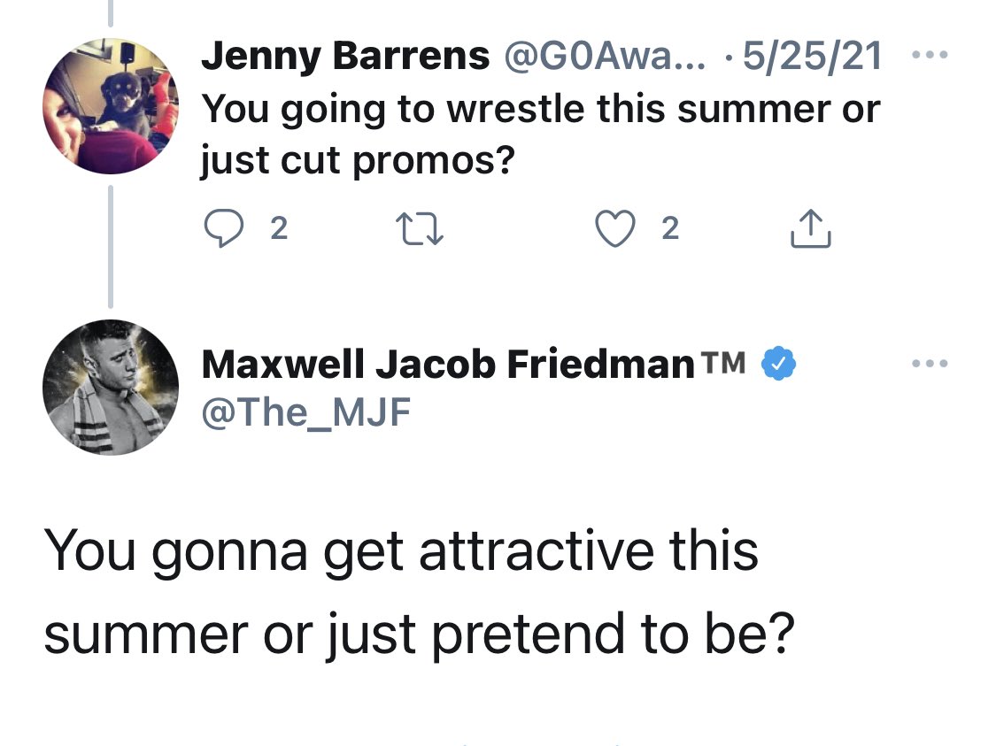 UXWL's tweet photo. https://t.co/Qrfue533ja  @The_MJF  should be suspended on how he treats women since #AEW  suspended Caster! @JcsCommentary https://t.co/LcpmPt4CIX