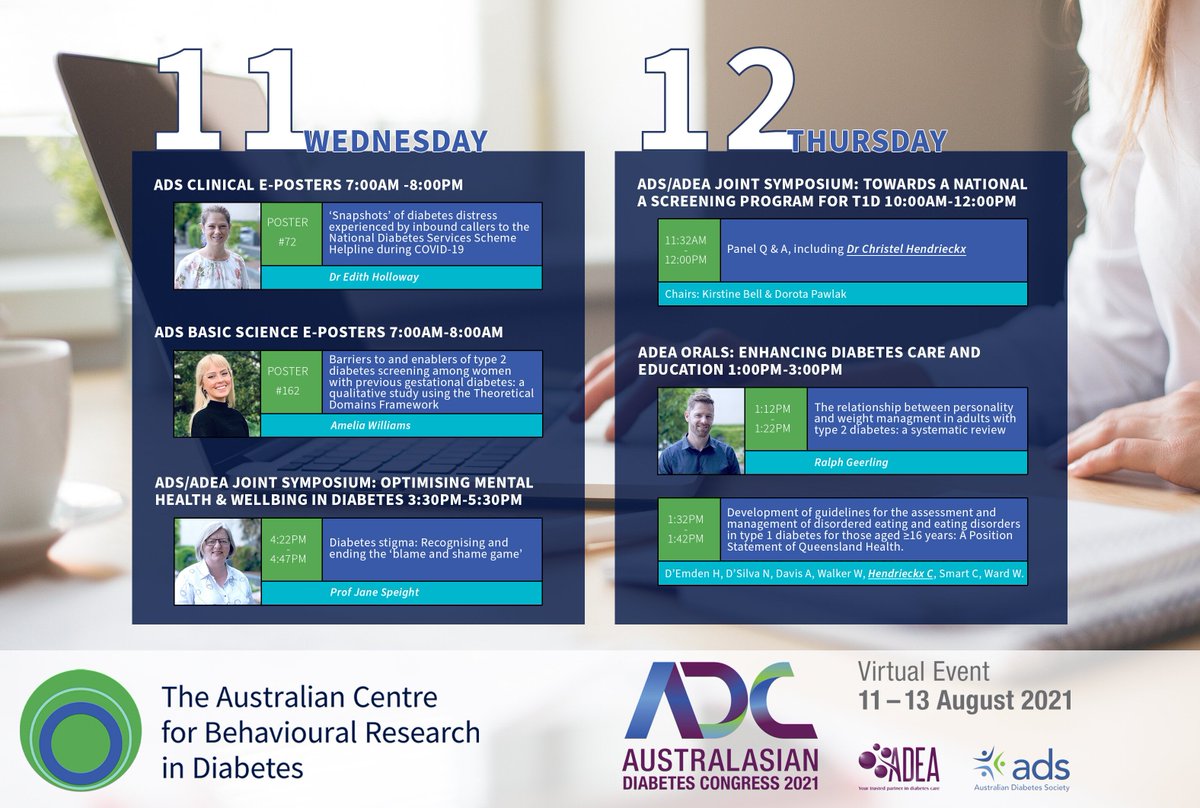 The #21ADC has begun! <a href="/janespeight/">Prof Jane Speight #EndDiabetesStigma</a> <a href="/DrEdithHollowa1/">Dr Edith Holloway</a>, <a href="/ralphgeerling/">Ralph Geerling</a> and <a href="/W94Amelia/">AmeliaW94</a> will be presenting this year, details below: