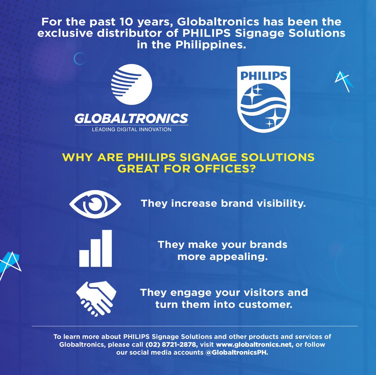 GlobaltronicsPH's tweet photo. Many prominent brands are now attracting clients with the use of PHILIPS Signage Solutions.

𝗟𝗮𝘀𝘁 𝗝𝘂𝗹𝘆 𝟮𝟬𝟮𝟭, (cont) https://t.co/wKRf6DOkyH

#GlobaltronicsPH #PHILIPS https://t.co/XibbES77QR