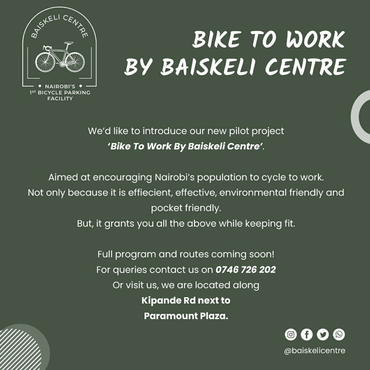 Great Initiative! <a href="/BaiskeliC/">Baiskeli Centre</a> 🚲👏