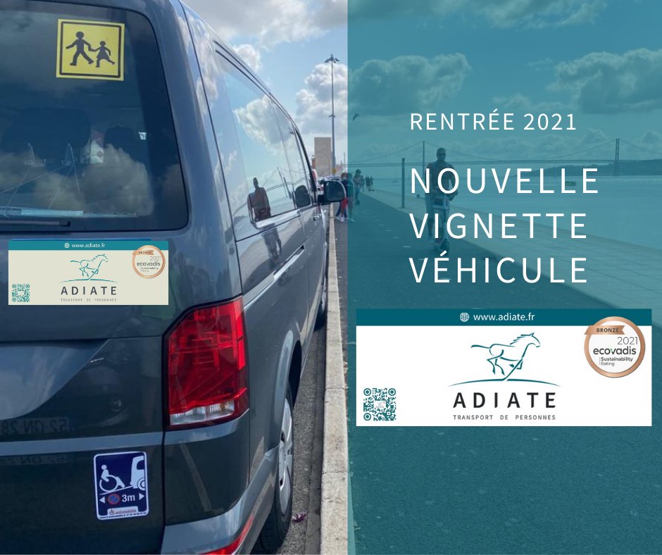 transportadiate's tweet photo. 🔵Notre signalétique se refait une beauté. Pour la rentrée, retrouvez-nous sur la route avec la nouvelle vignette véhicule ADIATE aux couleurs de l'entreprise. 
@Ecologie_Gouv @RoutePlusSure @vw

#transport #handicap #adiate https://t.co/PyL0TsPyMm