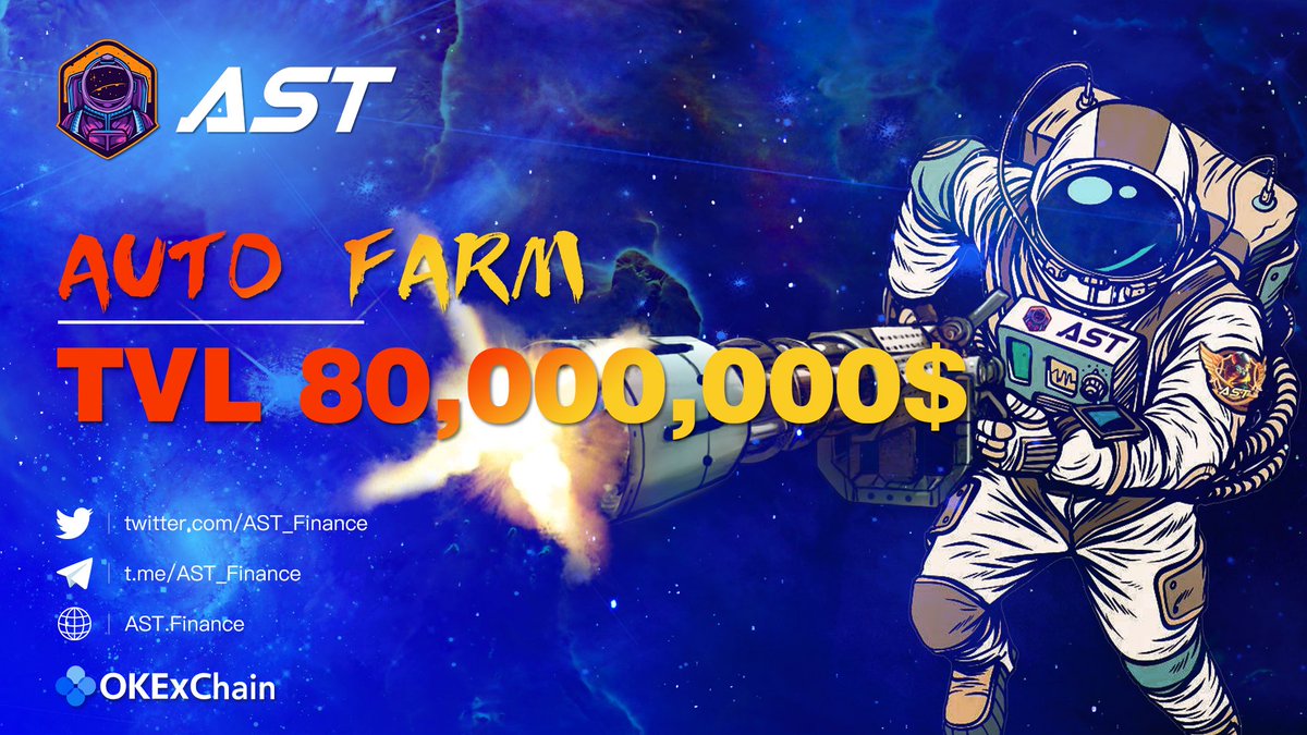 🚨📢🚨Space Station Announcement：
Since <a href="/AST_Finance/">AST_Space Station</a>  launches，within 3hrs, TVL reached over $80,000,000.
This performance made it the largest Machine Gun Pool on #OEC .<a href="/OKExChain/">OKExChain</a> <a href="/JayHao8/">banned</a>