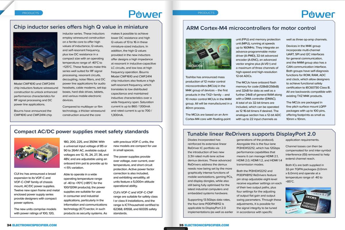 ElectronicRuiva's tweet image. Highlights of product launches from around the industry are in the latest issue of #electronicspec power with news from #STMicro #Toshiba #FTDI #Diodes #Nexperia #Bourns #CUI #EPCSpace bit.ly/3fSVTUf