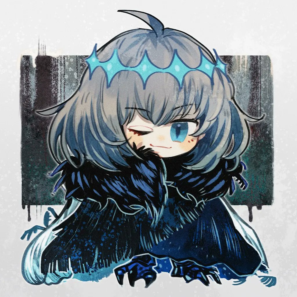 oberon (fate) 1boy male focus one eye closed blue eyes solo crown chibi  illustration images