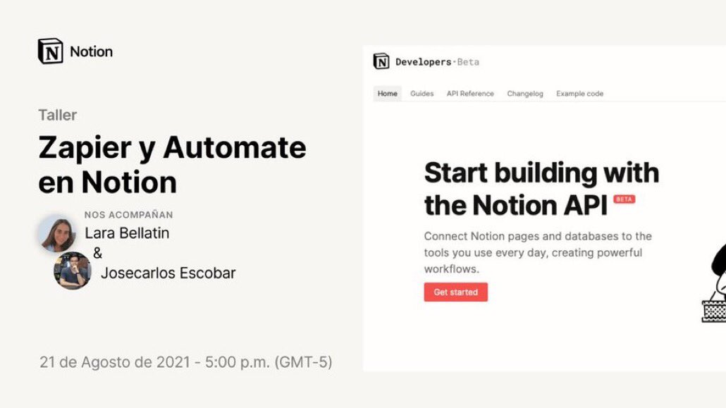 Se viene un nuevo taller de @NotionHQ con @Josec_et sobre cómo usar el API con @automate y @zapier. No se lo pierdan! Pueden registrarse aquí: calendly.com/prodactive/not…