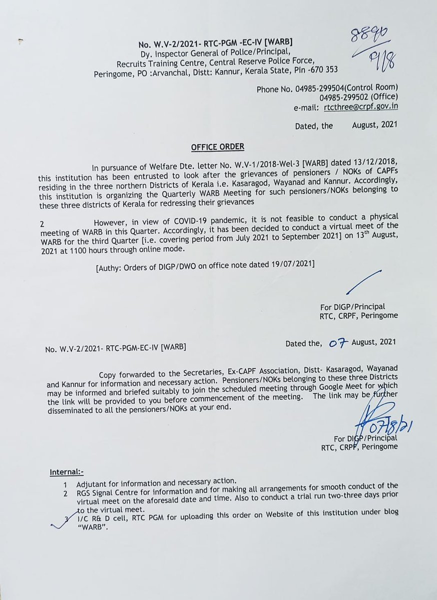 rtcpgm's tweet photo. WARB meeting
This institution organized the 3rd Quarter #WARB meeting on 13th Aug. 2021 at 1100 hours through online mode(i.e., covering the period from July 2021 to September 2021.. In view of #COVID19, it is not become feasible to conduct a physical meeting for the 3rd quarter. https://t.co/2b36wLW2LF