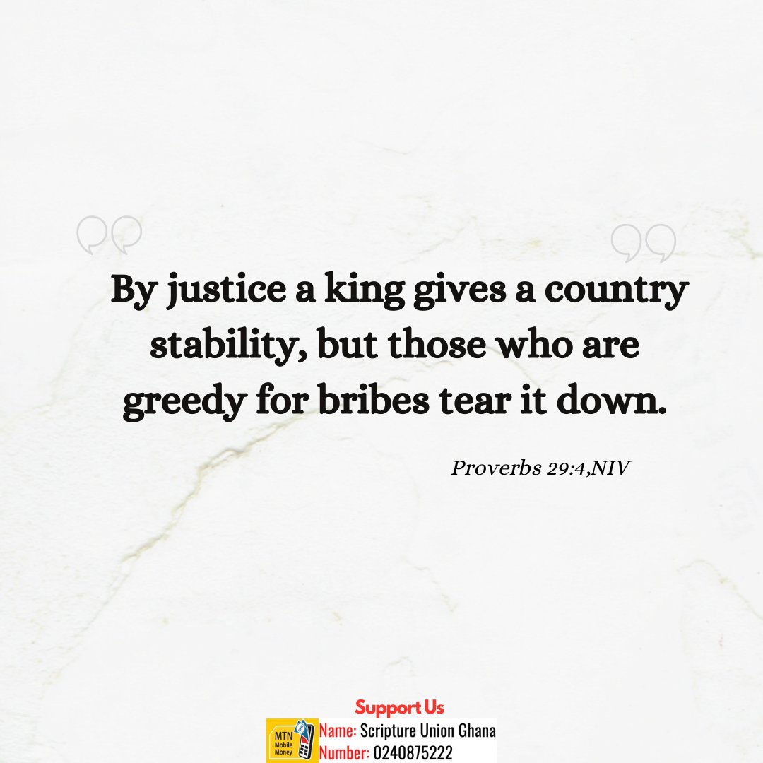 sughana's tweet photo. When there is righteous leadership there is generally joy in a country and the nation develops. Wickedness and corruption only lead to the tearing down of the nation.
📖Proverbs 29:1-15
#DailyGuideDevotional
#SUGhana https://t.co/EaTU3gjYCj