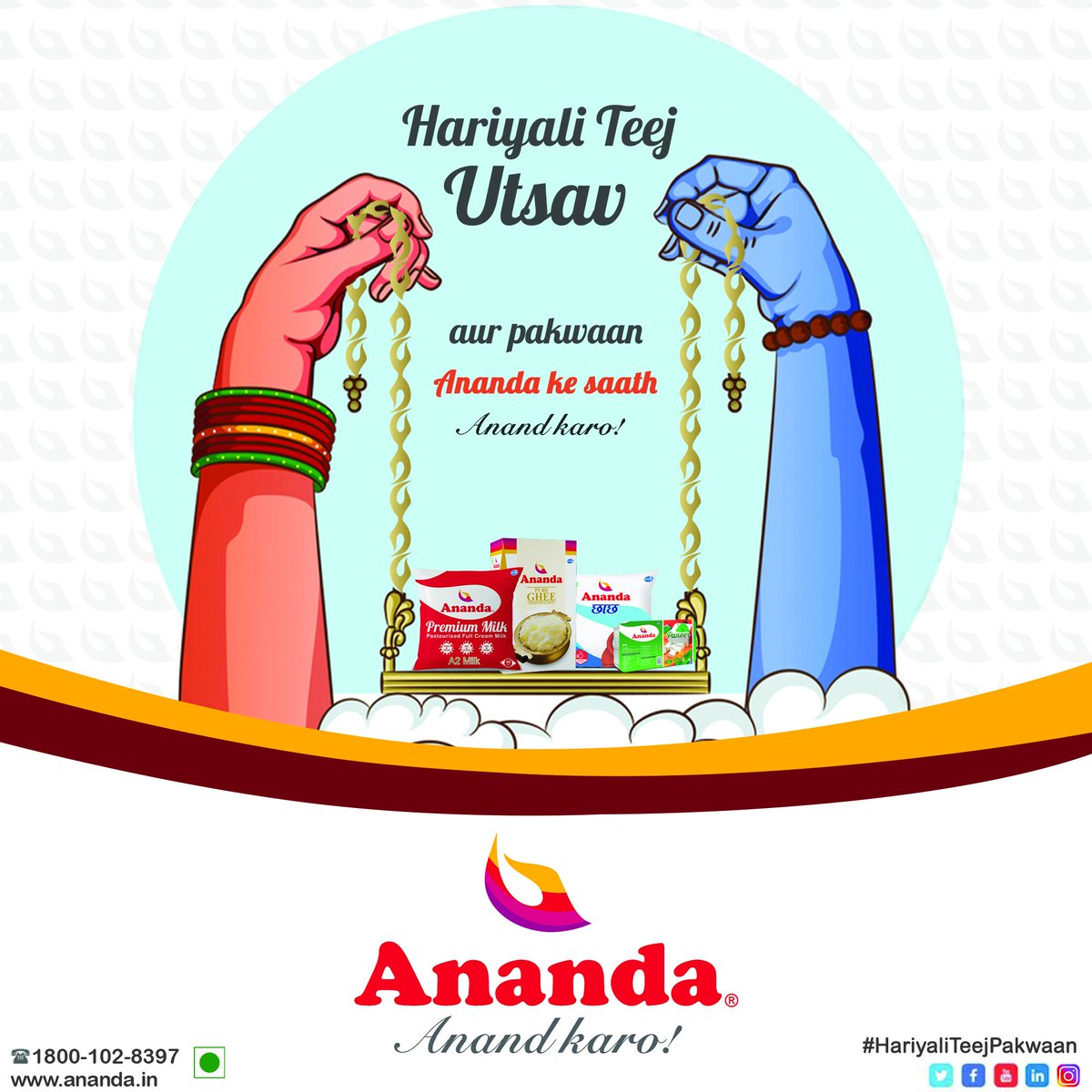 AnandaDairy's tweet photo. #Utsav manao, #Hariyaliteej ki daawat #Ananda ke saath banao! Make breakfast, lunch, dinner & dessert with your favorite products.
Stay tuned with Ananda all day to #Cookdelicious meals! Naashta with ananda coming up. Anand Karo!
#Anandkaro #Anandadairy #HappyTeej https://t.co/dQFlWZuO4b