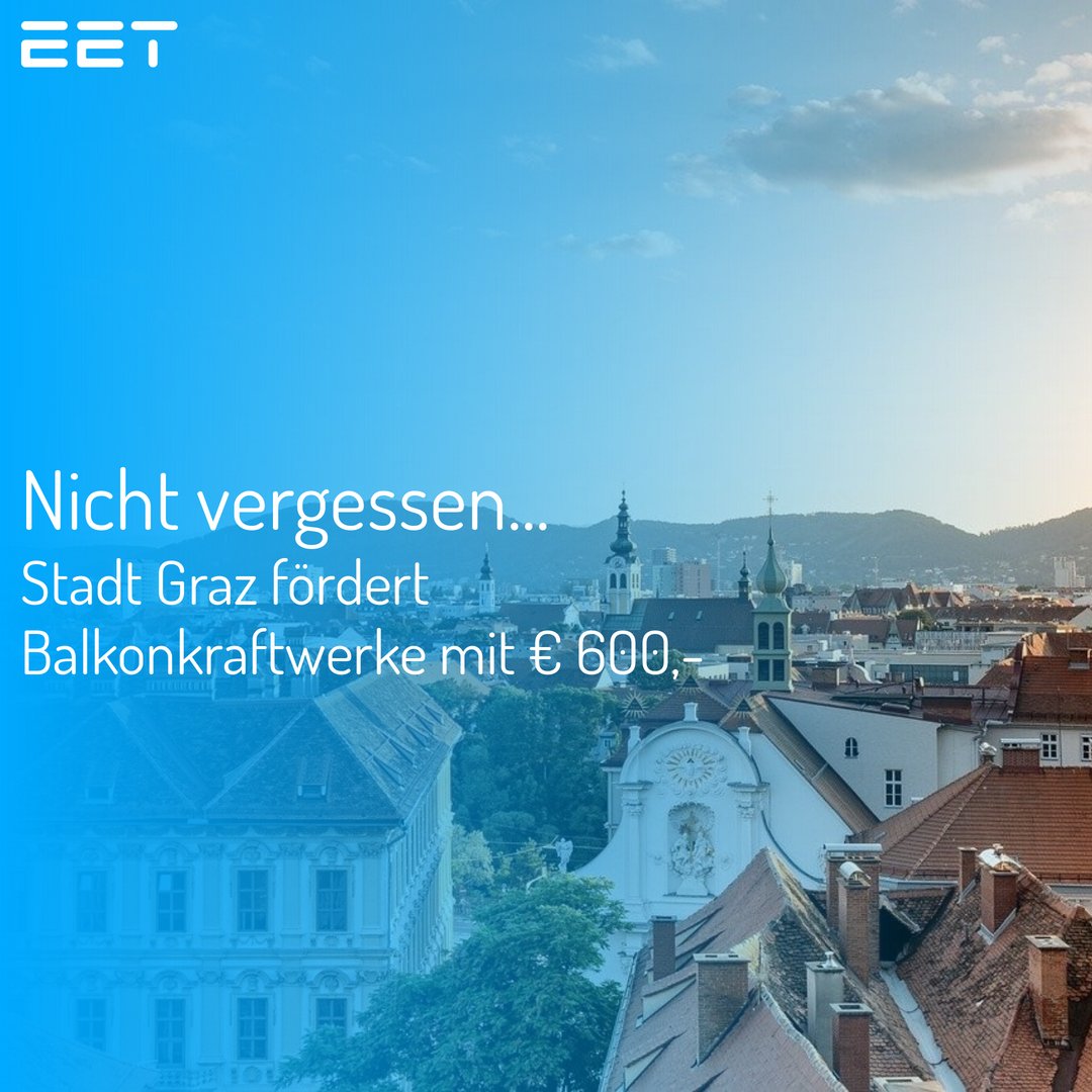 EetEnergy's tweet photo. Förderung für Balkonkraftwerke: Die Stadt Graz hat eine Förderung für Balkonkraftwerke beschlossen und will Solarpioniere mit rund 600 Euro bei der Anschaffung eines Balkonkraftwerks unterstützen! #Photovoltaik
~~
Jetzt mehr erfahren unter: https://t.co/tzhbUJIUMd https://t.co/SYkEa4RcMs