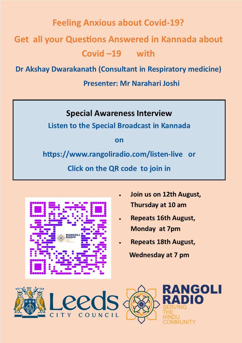 RangoliRadio (@radiorangoli) on Twitter photo Anxious about COVID-19? Don’t miss the opportunity to hear from the experts in KANNADA thanks to @nhsleeds and with cooperating from <a href="/leedscouncil/">Cllr Brian Sock</a> on <a href="/RadioRangoli/">RangoliRadio</a> Anxious about COVID-19? Don’t miss the opportunity to hear from the experts in KANNADA thanks to @nhsleeds and with cooperating from <a href="/leedscouncil/">Cllr Brian Sock</a> on <a href="/RadioRangoli/">RangoliRadio</a>