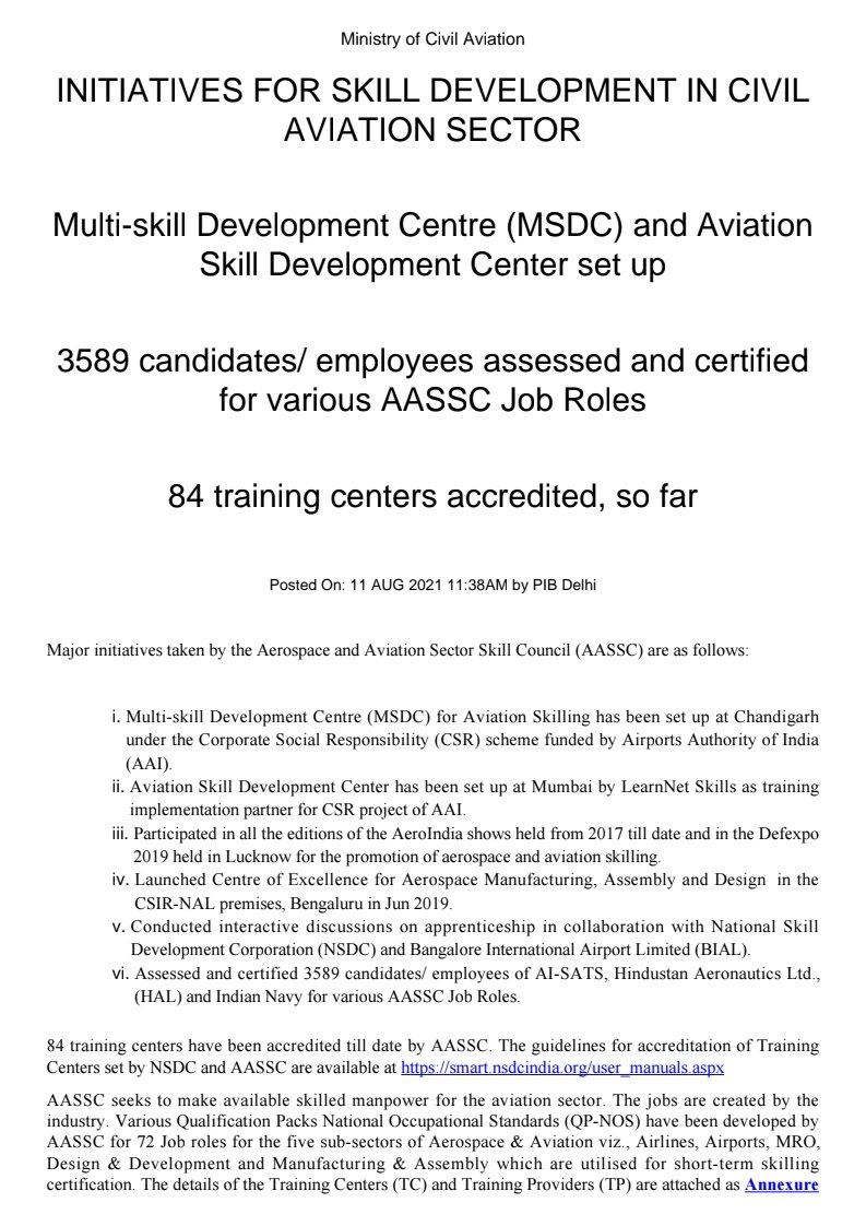 Pib_MoCA's tweet photo. SKILL DEVELOPMENT IN CIVIL AVIATION SECTOR

💠Multi-skill Development Centre and Aviation Skill Development Center set up

💠3589 candidates assessed and certified for various Job Roles

💠84 training centers accredited, so far

https://t.co/wXS0o4OGI6 https://t.co/f2CAOXGBJy