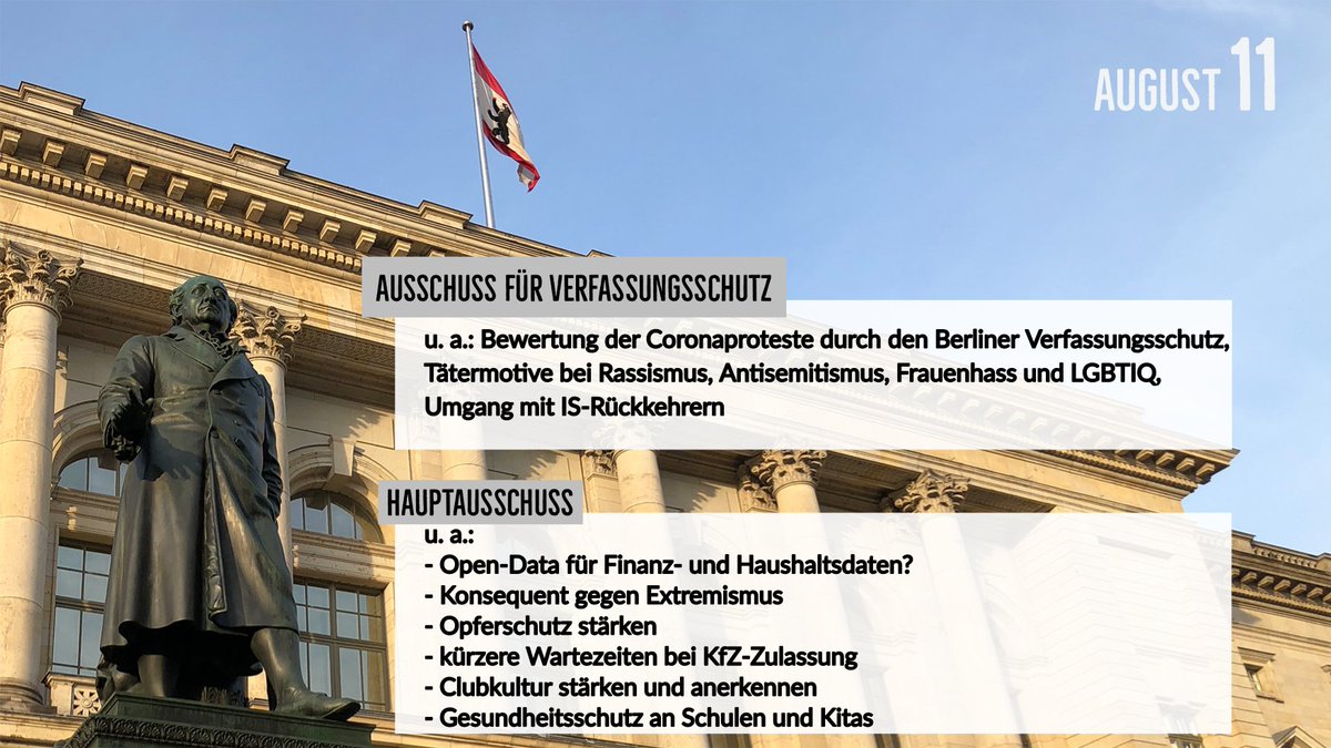 AGH_Berlin's tweet photo. Heute können Sie diese #Ausschüsse im #AGH mitverfolgen:
➡️ 10:30 Uhr #VerfSch: https://t.co/8xPvrkA88k
➡️ 12 Uhr #Hauptausschuss: https://t.co/4GCmMehbpX
Zum #Livestream: https://t.co/ryofz3fFTa https://t.co/cw5W414tFZ
