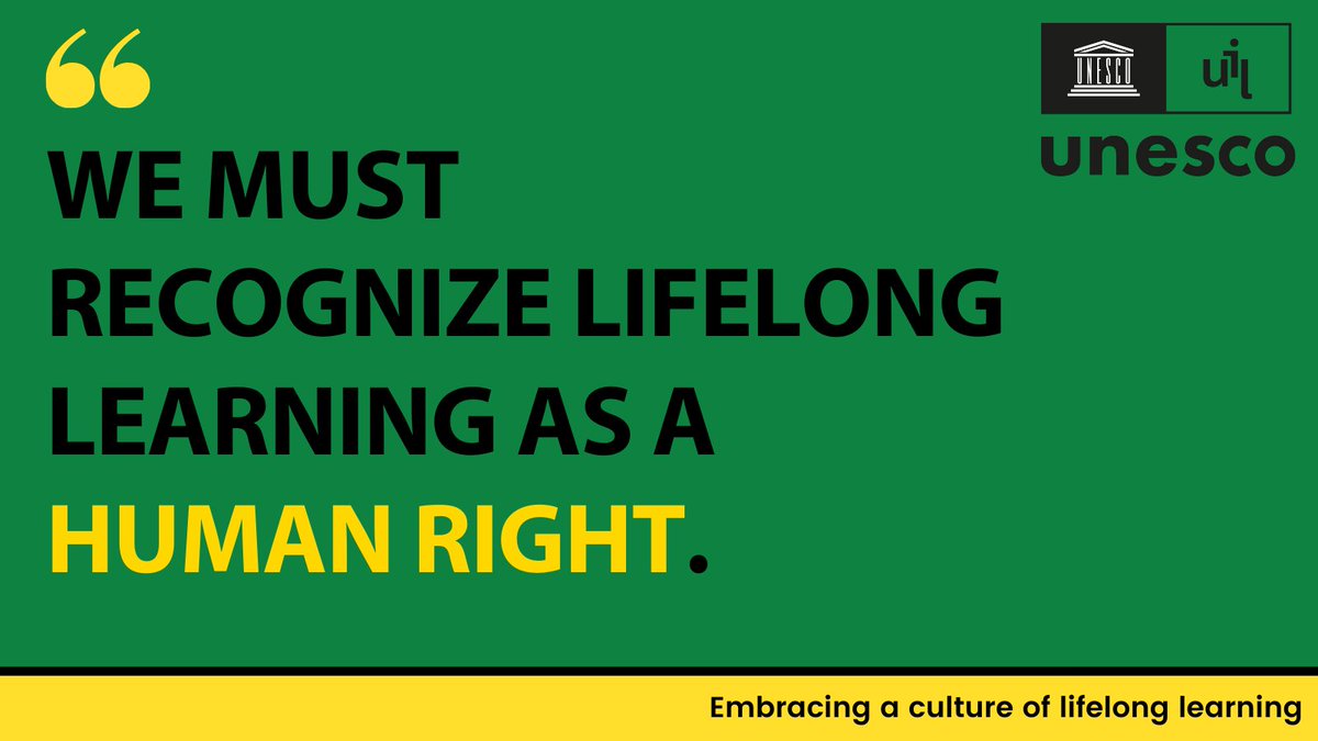 UIL's tweet photo. We must recognize #lifelonglearning as a #humanright. We need national legal frameworks for lifelong learning and an ecosystem towards a universal entitlement to lifelong learning.  

Learn more 👉🏽 https://t.co/lhCNylQX6H https://t.co/lDcli4p1fI
