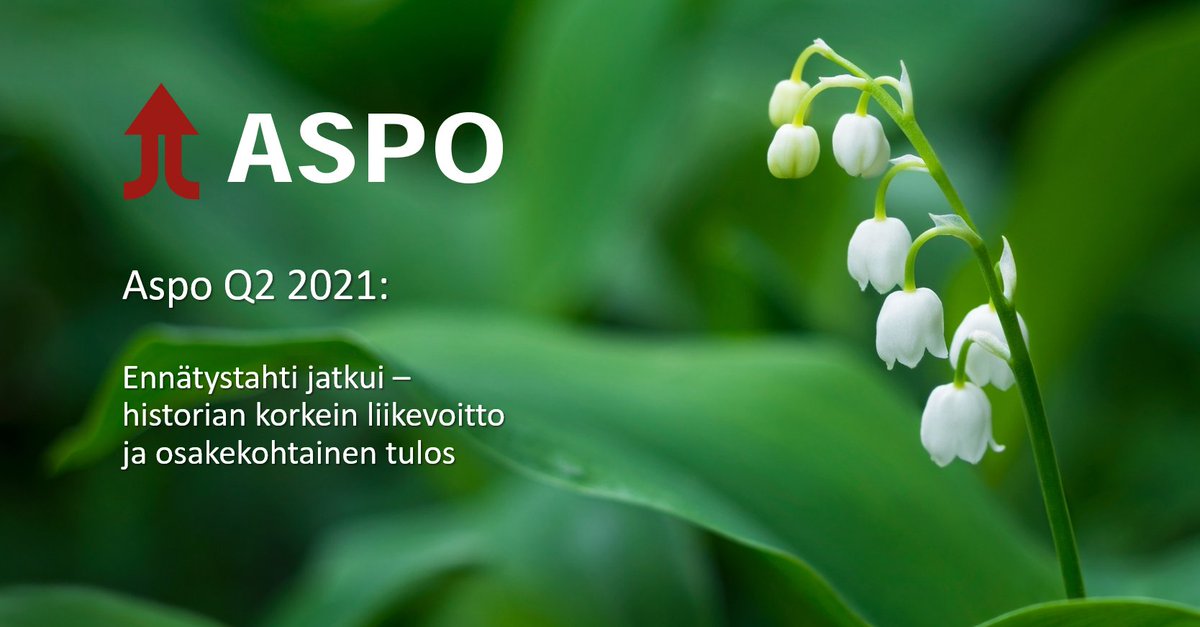 Aspo julkaisi tänään vahvan puolivuosikatsauksen: Konsernin liikevoitto kohosi historian korkeimmalle tasolle 9,6 miljoonaan euroon. Q2-webcastimme alkaa klo 14, tervetuloa mukaan! #pörssi #sijoittaminen aspo.videosync.fi/2021-q2-results