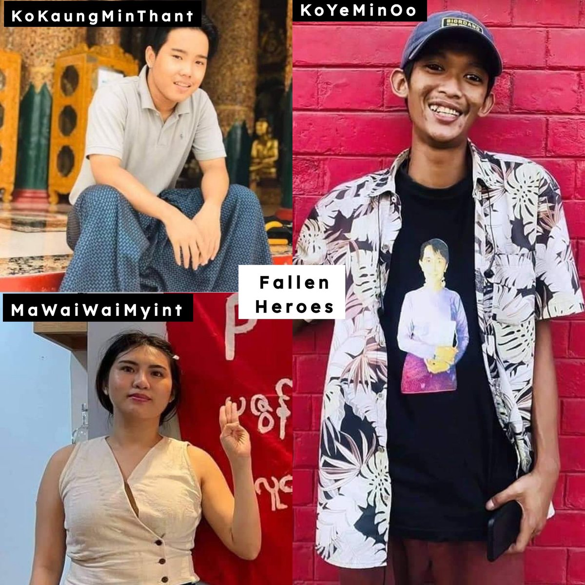 ActivistLittle's tweet photo. 3 of the 6 youths who jumped to their deaths from the bldg yesterday, cause #MyanmarMilitaryTerrorists raiding that bldg on Botahtaung Tsp, 44th St in Yangon, and 2 youths were arrested. For details, look at the pictures.

#Aug11Coup 
#WhatsHappeningInMyanmar https://t.co/cai3qkSozh