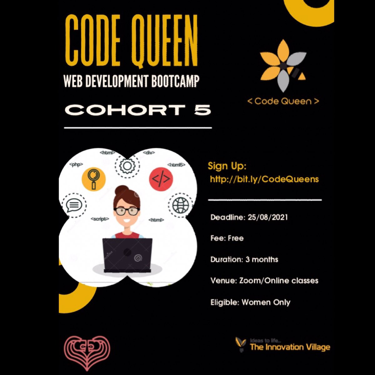 ETCeducation's tweet photo. Applications are now open βοΈπ
Ladies! Become the next #CodeQueen by joining our next web development bootcamp. To apply, follow ππ» https://t.co/HOH9uJxkrq
Deadline is 25th/Aug/2021
#WomenWhoCode #100DaysOfCode #100DayOfCodeQueen #Bootcamp https://t.co/sXuU2MIlMV
