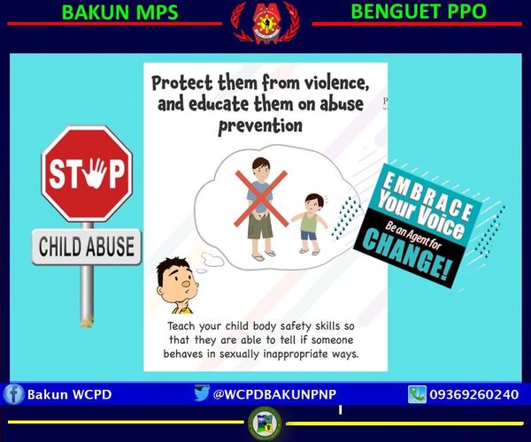 PNPBenguetBakun's tweet photo. Remember that child abuse often repeats itself in the next generation. By doing what you can to prevent it today, you can help save children's lives far into the future.
#helpstopchildabuse
#bepartofthesolution
#PNPKakampiMo https://t.co/MnRJlEOORG