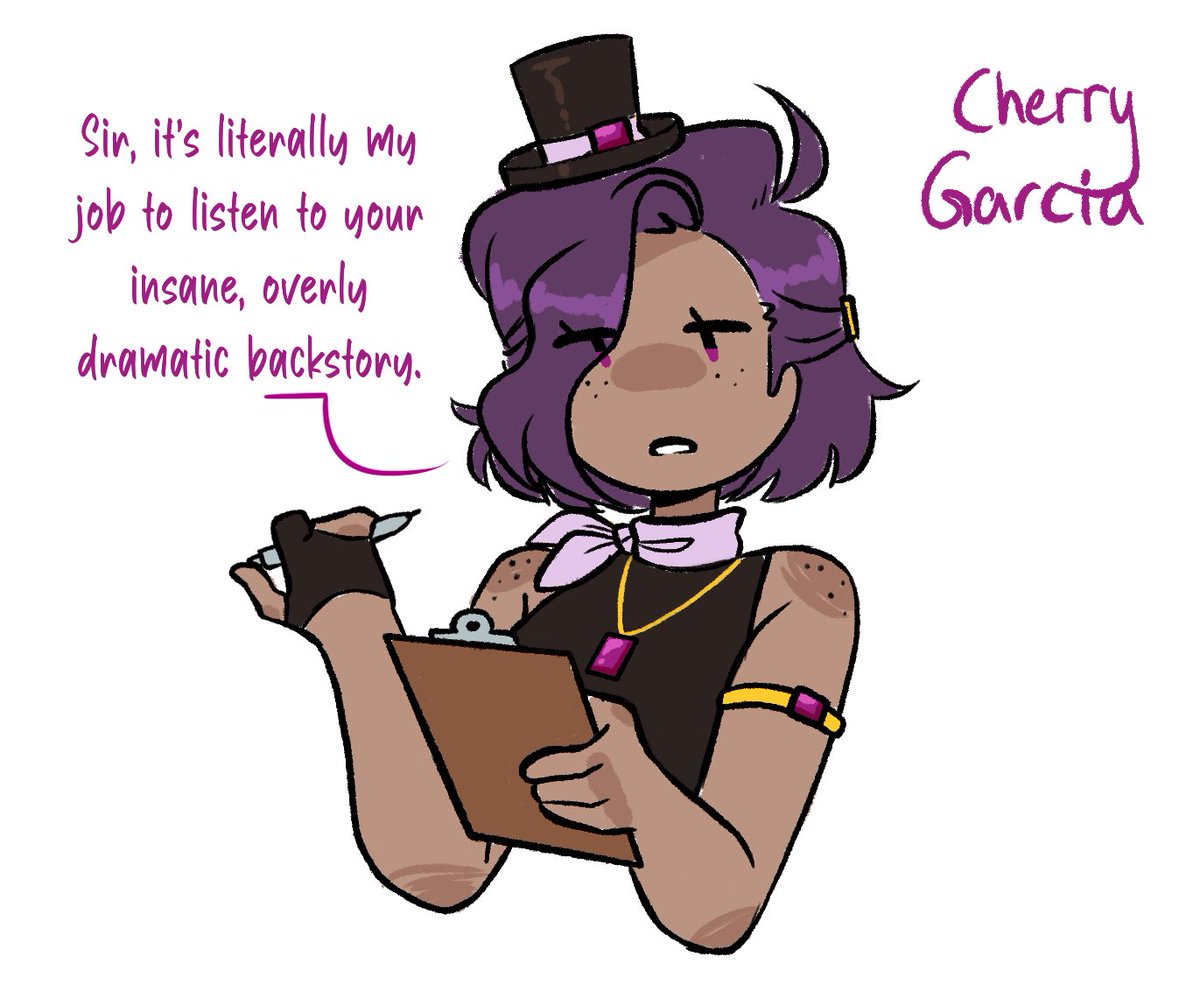 So, I know literally nothing about #stickmintwt, but I also don’t know if this character will show up in EtC, so… I guess I’m sharing this here?? I made a concept for a Toppat therapist! What do you think?? ^^;