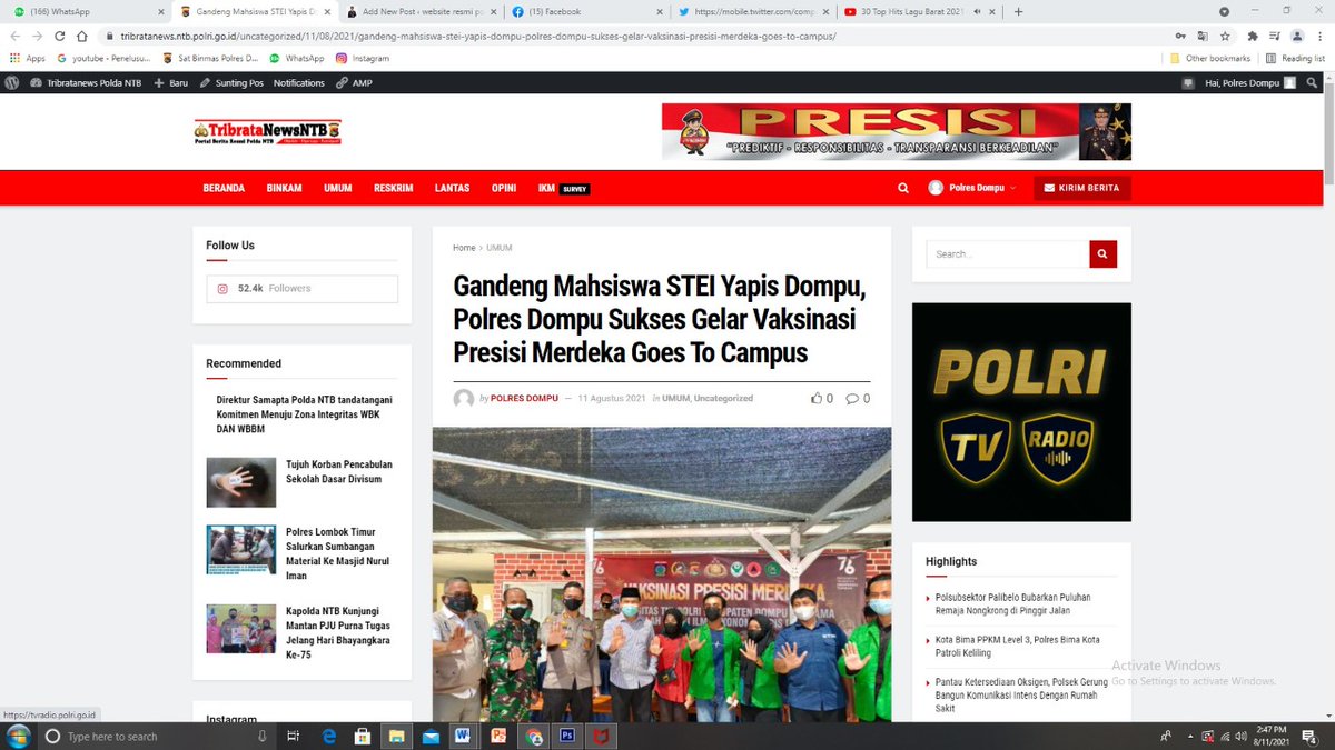 Polresdompu's tweet photo. Gandeng Mahasiswa STIE Yapis Dompu, Polres Dompu Sukses Gelar Vaksinasi Presisi Merdeka Goes To Campus https://t.co/AdLEsUSlXg