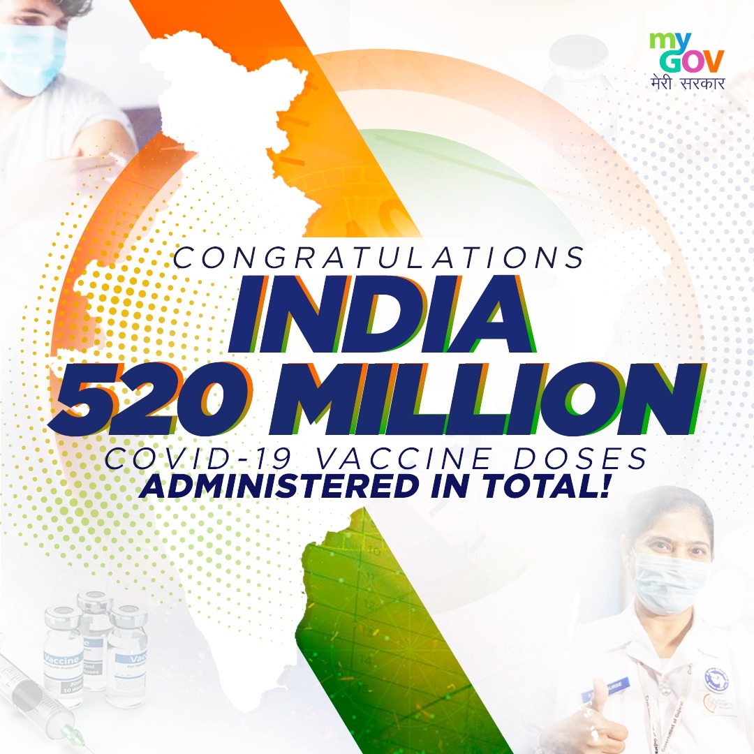 mygovindia's tweet photo. India takes yet another leap in the fight against #COVID19 by administering over 52 Crore vaccines under the world’s #LargestVaccineDrive. 

For more real-time updates, visit: https://t.co/t8yHLhHqZa #IndiaFightsCorona https://t.co/MpawSPzKys
