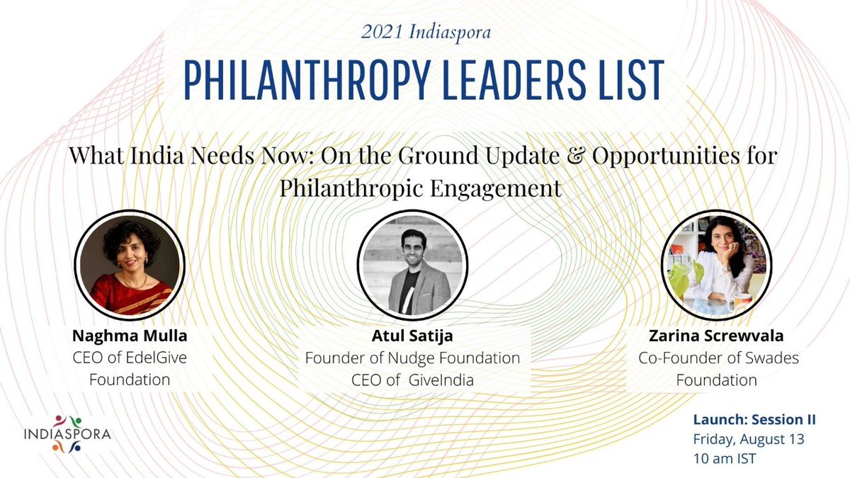 Naghma Mulla, CEO, EdelGive Foundation will participate in a roundtable discussion for the launch of the 2021 Indiaspora Philanthropy Leaders List, on the 13th of August, 2021.
Click on the link below to register!
indiaspora.org/.../indiaspora…
#EdelGive #Philanthropy #strongertogether