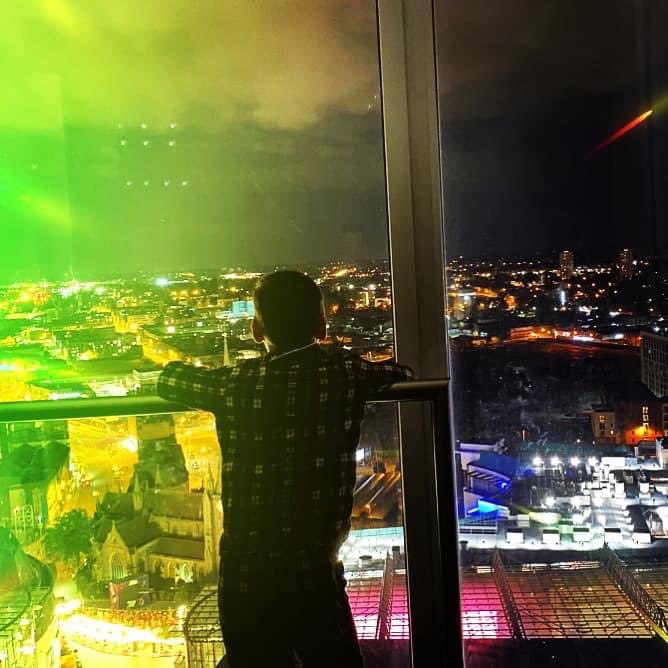 Night away with my boy, loving the view #birmingham #evening #lights #night