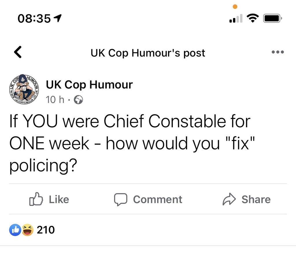 bs_pearson's tweet photo. Wow, where to start! 10% Pay rise!No single crewing,tasers all round,change the PC to Sgt exam,stop employing people with degrees,get more life experience, most importantly..inter-grate with all officers, and tell them how much their valued. @UKCopHumour https://t.co/7kLIY3vbdf