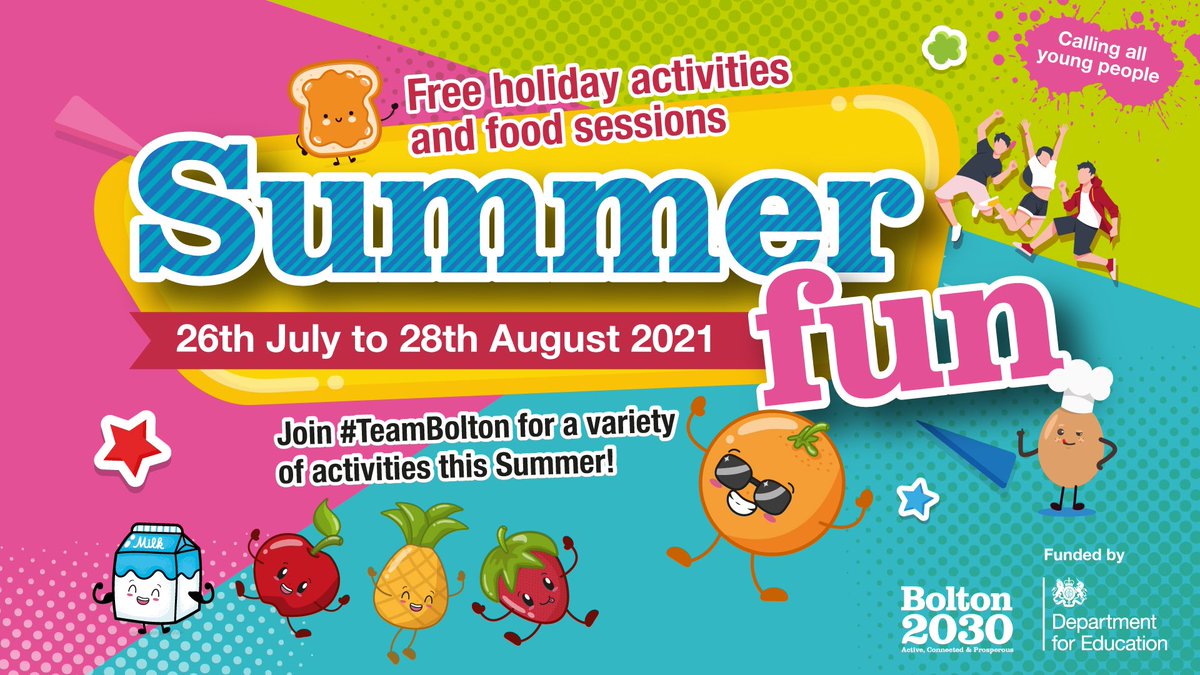 #TeamBolton are delivering FREE sessions for 4*-17s across the borough all summer long! 🥳 Get involved &amp; see what’s on 👇🏼 

bolton.gov.uk/HAF 

Please note: 4* year olds MUST already be in reception! 

#BoltonHAF2021 #HAF2021
