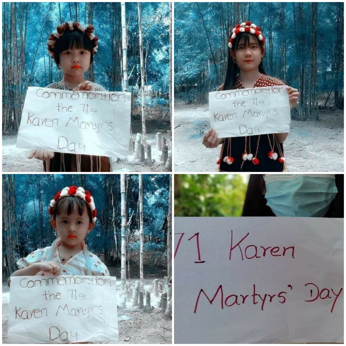 Remembering the 71st Karen Martyrs' Day , youths of Karen ethics in #Irrawaddy region staged paper strike calling for demolition of dictatorship unitedly .
#Aug11Coup #WhatsHappeningInMyanmar 
#AcceptNUG_RejectMilitary