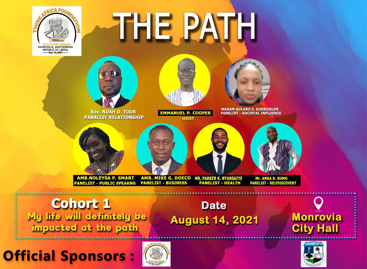 MDoeco's tweet photo. Our quest to learn and share experiences with colleagues remains undisputed.

Cohort 1 of THE PATH promises to be fascinating comes Saturday the 14th of  August 2021 at the Monrovia City Hall.

I’m excited and honored to be one of the panelist especially presenting on (BUSINESS). https://t.co/wfhqjrRzQ7