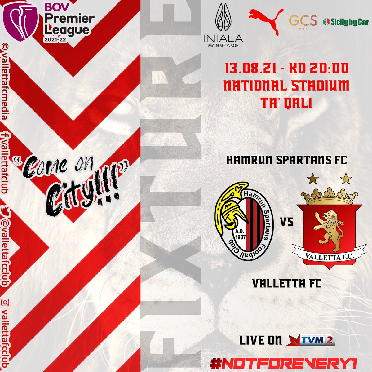 Vallettafcclub's tweet photo. The new BOV Premier League ๐ 2021/22
kickstarts โฝ๏ธ for us with a ๐ fixture vs Hamrun Spartans, on Friday 13th August.
#ForzaVallettaCity โช๏ธ๐ด
#NotForEvery1 ๐ฆ๐ช https://t.co/quAXwJmx6r