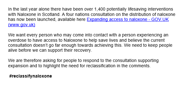 The Taskforce supports the reclassification of naloxone to ensure it gets where it’s needed most. We are therefore asking people to respond to the consultation supporting expansion  -  gov.uk/government/con…

 #reclassifynaloxone
