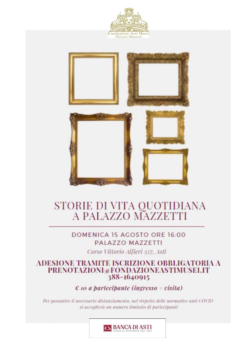 AstiMusei's tweet photo. “Storie di vita quotidiana a Palazzo Mazzetti” 

⚠️ 🗓 Domenica 15 agosto, ore 16:00 🕓⚠️ 

Per info e prenotazioni: ☎️ 388/1640915 📧 prenotazioni@fondazioneastimusei.it https://t.co/FFDwup3502