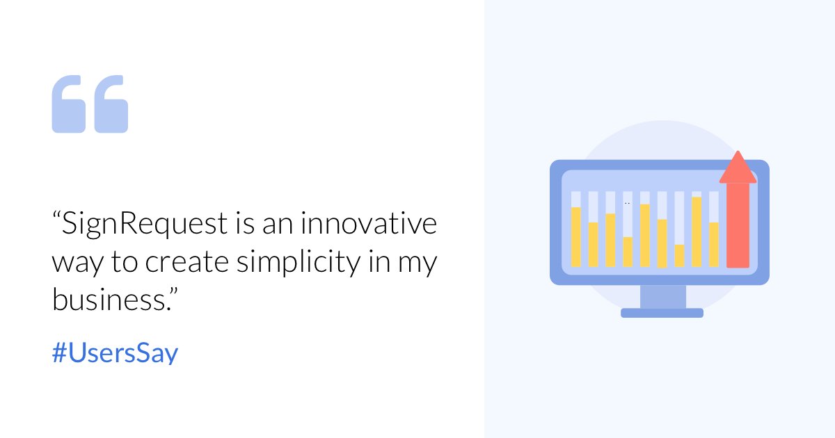 SignRequest's tweet photo. This week’s #UsersSay is from Leah, a small business owner: “SignRequest is an innovative way to simplify my business. It helps my client's easily sign our agreements since they don’t have to scan, print and send the documents back" https://t.co/P2rHoVy7qo #userreviews #g2crowd https://t.co/24vz2a3vJT