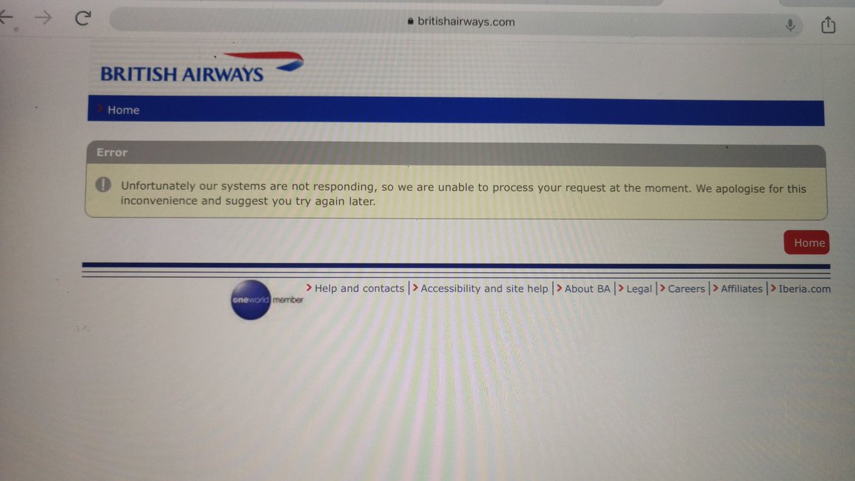 DrPeterMills's tweet photo. Twice now I've got this. Really trying to spend money on a holiday @British_Airways, should I try another airline? https://t.co/jpOPJiMv79