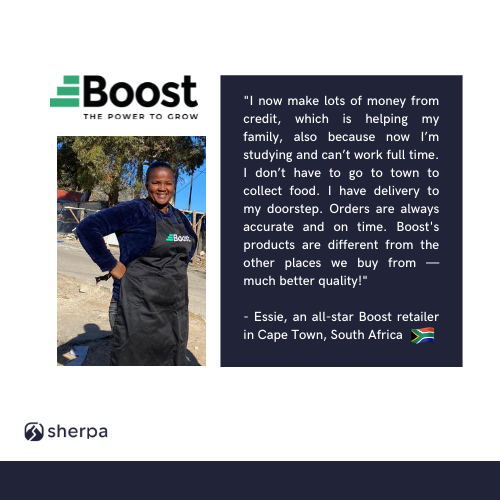 sherpafund's tweet photo. Through our investment in @withboost we're honored to continue supporting hardworking retailers like Essie. Read more about her story and how the Boost platform is giving informal retailers #thepowertogrow across Africa!
Link to our Medium piece on Boost: https://t.co/8SKJ4qd0SU https://t.co/eXWhS1mYAB