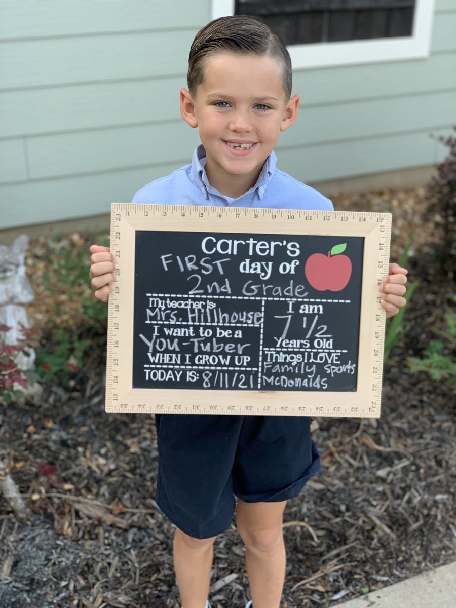 CarrieBeth84's tweet photo. First Day of 2nd Grade at @tigers_sms with Mrs. Hillhouse. My sweet boy is ready to take on a new year &amp; we are excited about his upcoming first communion! #carterman #seven #secondgrade #firstdayofschool https://t.co/FeMto0fZSN