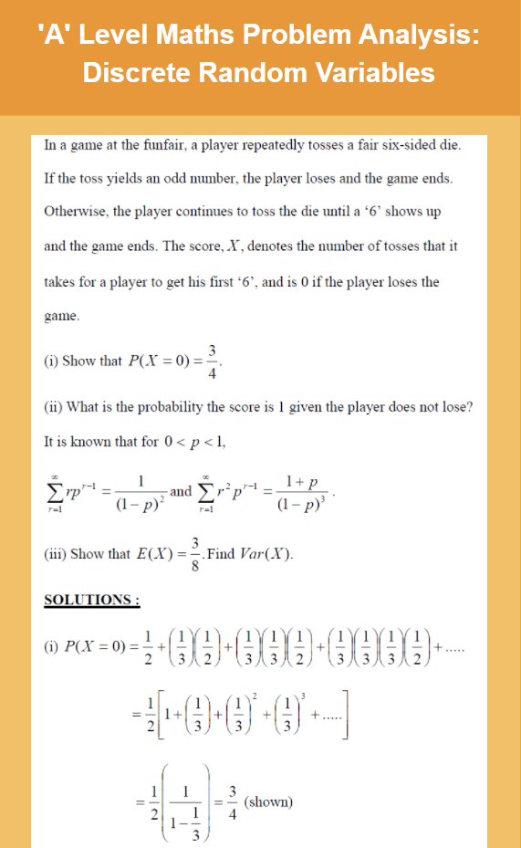 Recently contributed a worked discrete random variables problem over at Domain Of Singapore Tutoring Experts:

domainofexperts.com/2021/07/a-leve…

Hope you will find it useful. Peace.