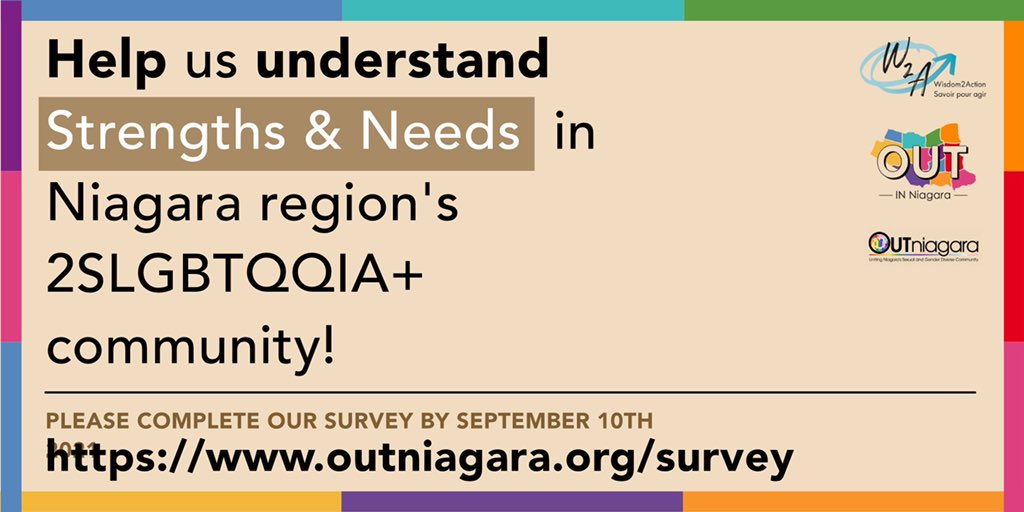 Help <a href="/outniagara/">OUTniagara</a> understand the strengths and needs of the #LGBTQ+ community in #Niagara by completing this survey by September 10th Down pointing backhand index outniagara.org/survey/