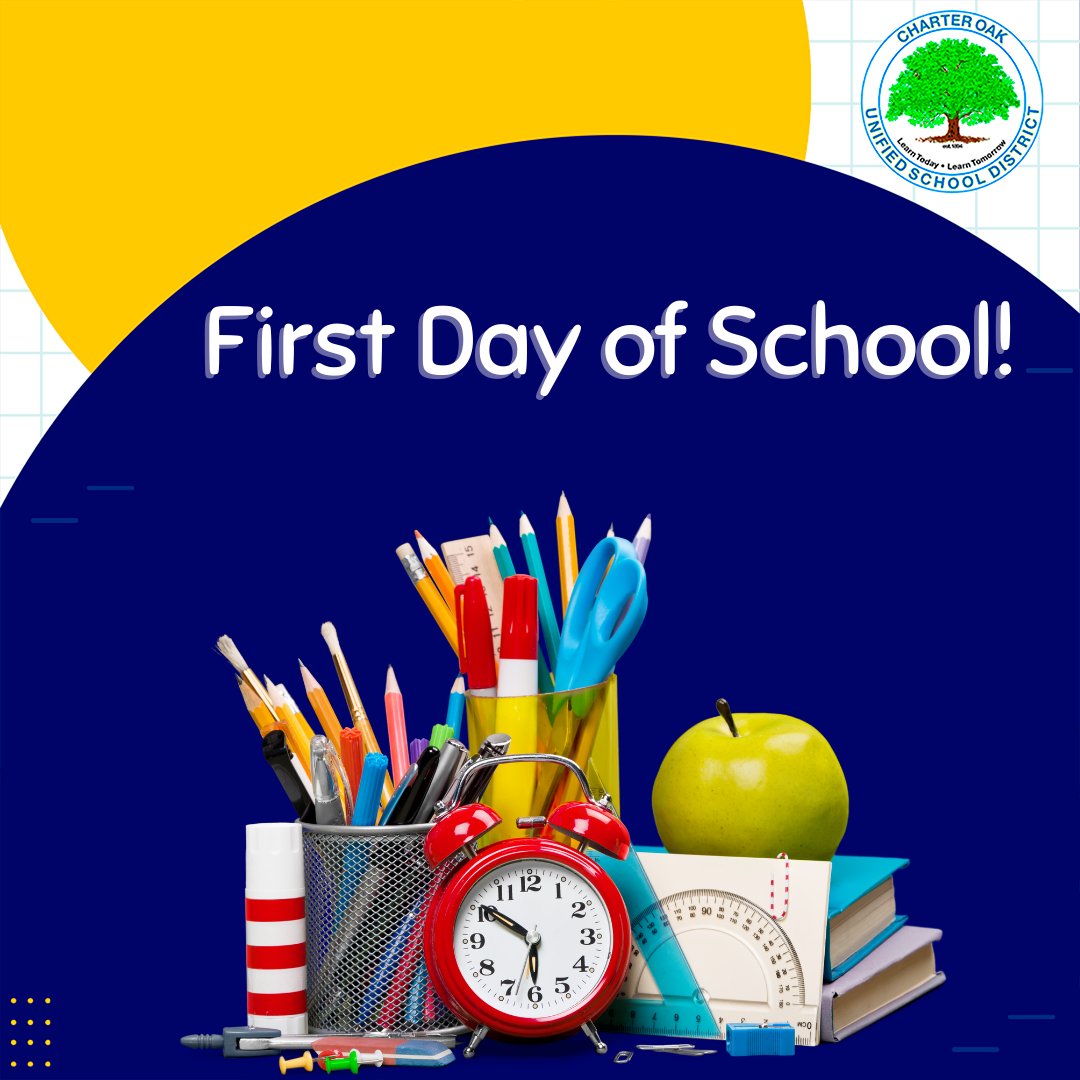 Happy first day of school to our hardworking Charter Oak USD students! We are thankful we get to welcome you all back for in-person full-day instruction this year! 🎒✨ 
.
.
#CharterOakUSD #K12Schools #K12Education #EdChat #Education